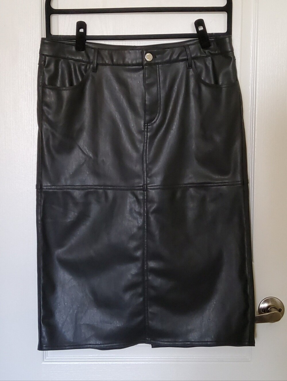 H&M Black Faux Leather Pencil Skirt